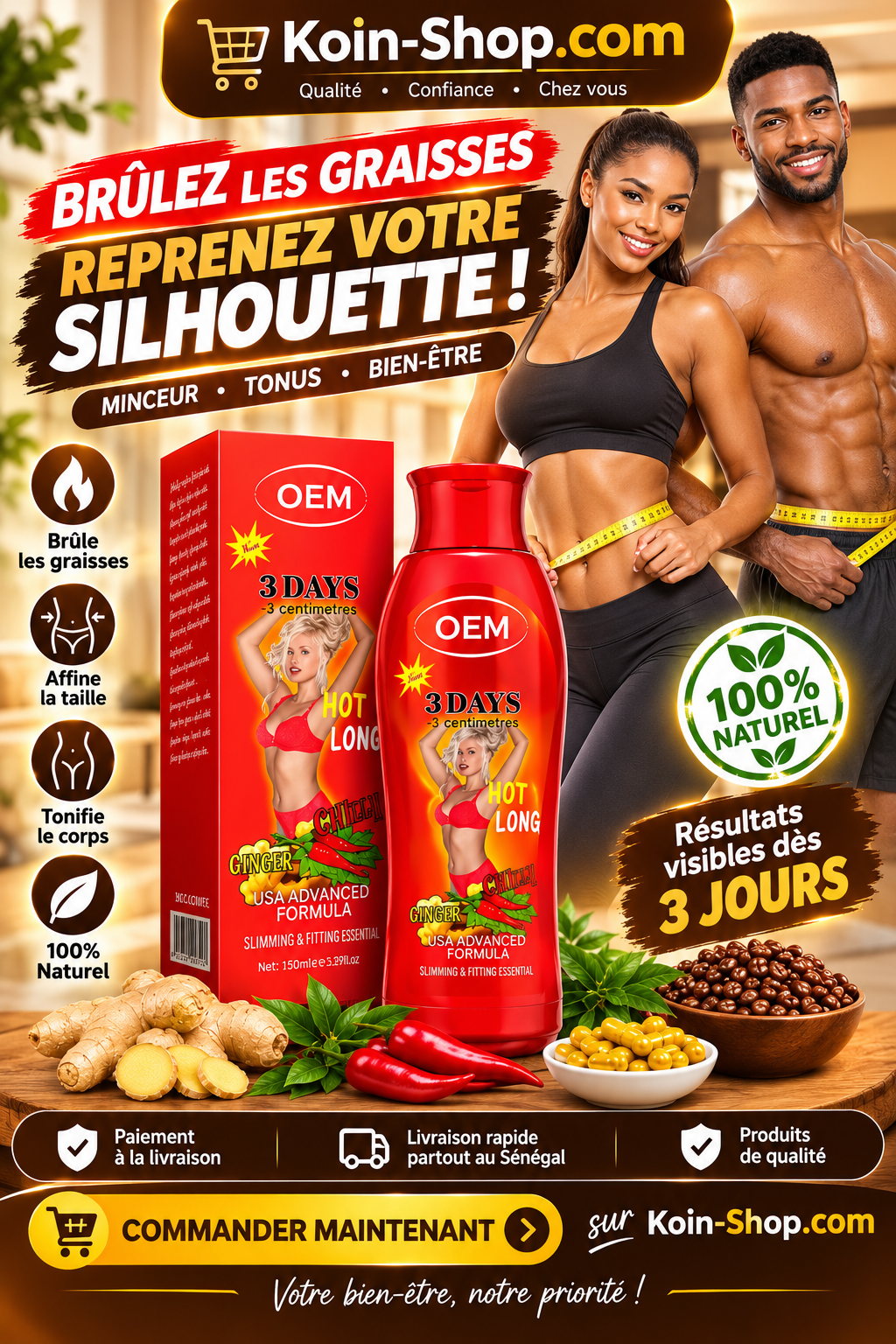 OEM 3 DAYS HOT LONG – Lotion de Massage Corporel