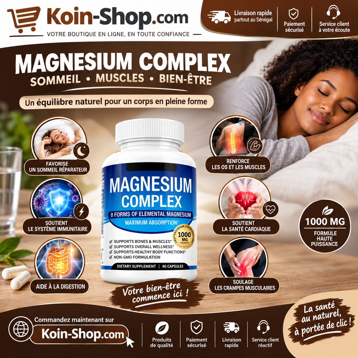 Magnésium Complex – 8 formes de magnésium – 90 gélules