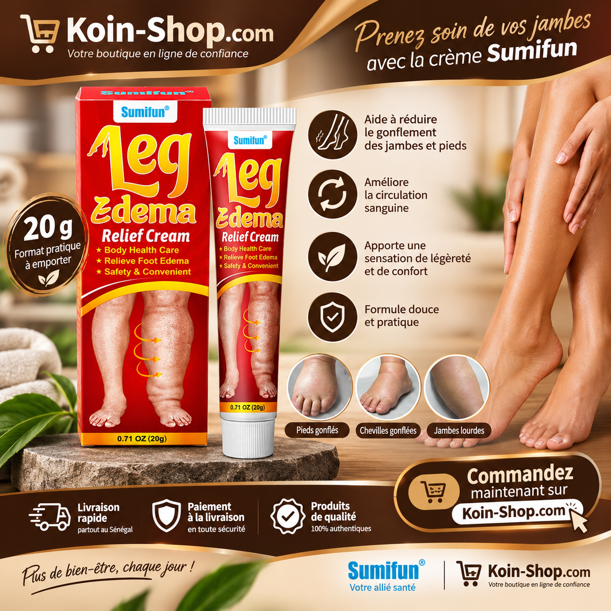 Crème de massage pour jambes Sumifun – 20 g